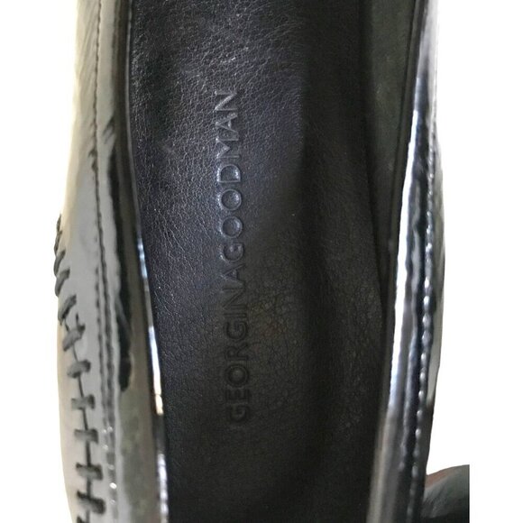 Georgina Goodman black crinkled patent loafer pumps,  38EU with round stripe hee - Picture 8 of 12